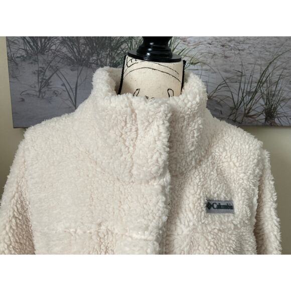 Columbia women's cream Sherpa fleece 3/4 length snap front coat, size XL - Picture 3 of 10